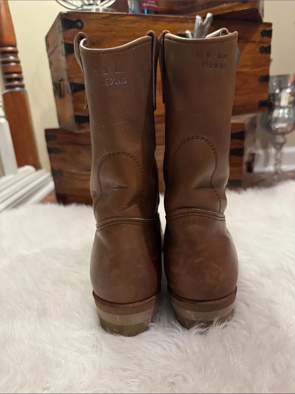 Red Wing Vintage Men's Tan Leather Pull-On  Boots 1187 Made in USA pre-owned.